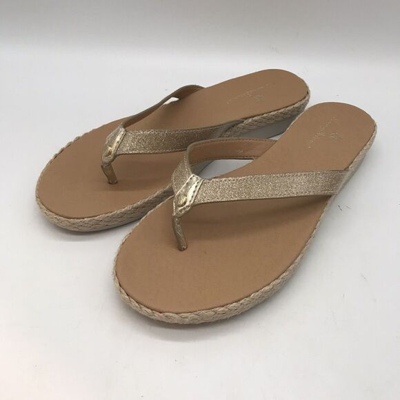 NEW Tommy Bahama Thomas Flip Flops Women's 8M  Sparkly Gold Espadrille Sandals - Picture 1 of 12